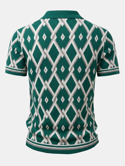 Retro Rhombus Geometric Knit Shirt