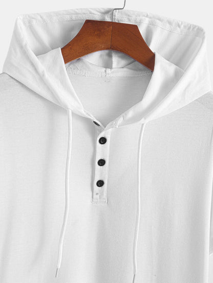 Short Sleeve Henley Hooded T-Shirt
