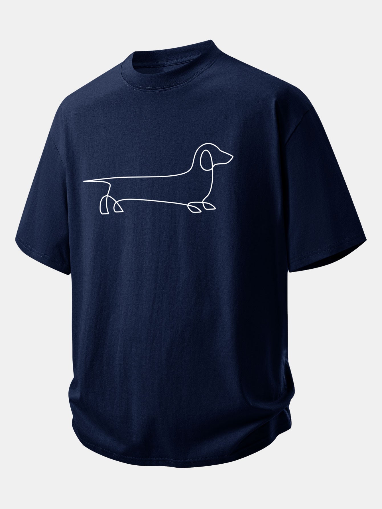 Relax Fit Line Dachshund Print Cotton T-Shirt