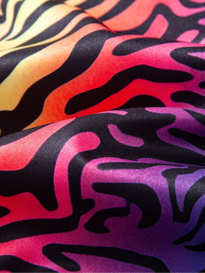 Colorful Tiger Patchwork Button Up Shirt
