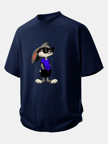 Relax Fit Sunglasses Rabbit Print Cotton T-Shirt