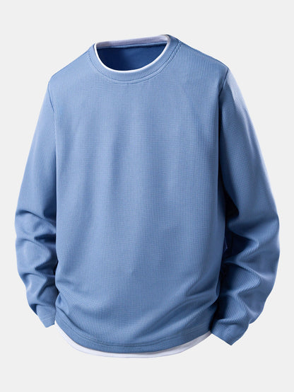 2 In 1 Long Sleeved Crew Neck Waffle T-Shirt