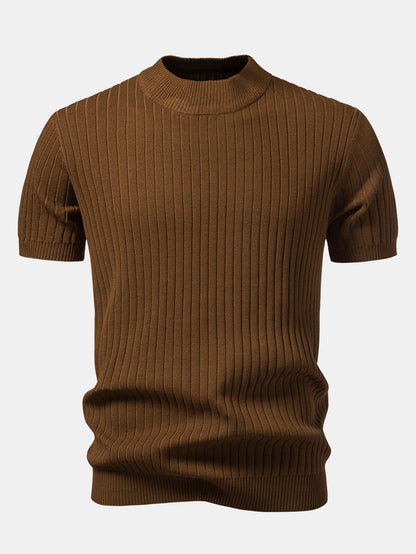 Ribbed Mock Neck Knit T-Shirt