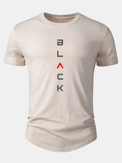 Black Print Cotton Arc Hem T-Shirt