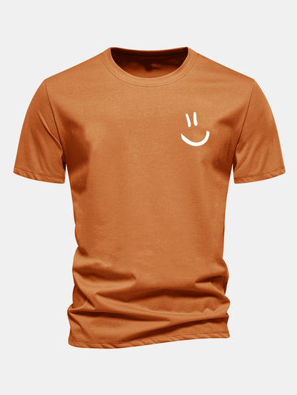 Regular Fit Smiley Face Print Cotton T-Shirt