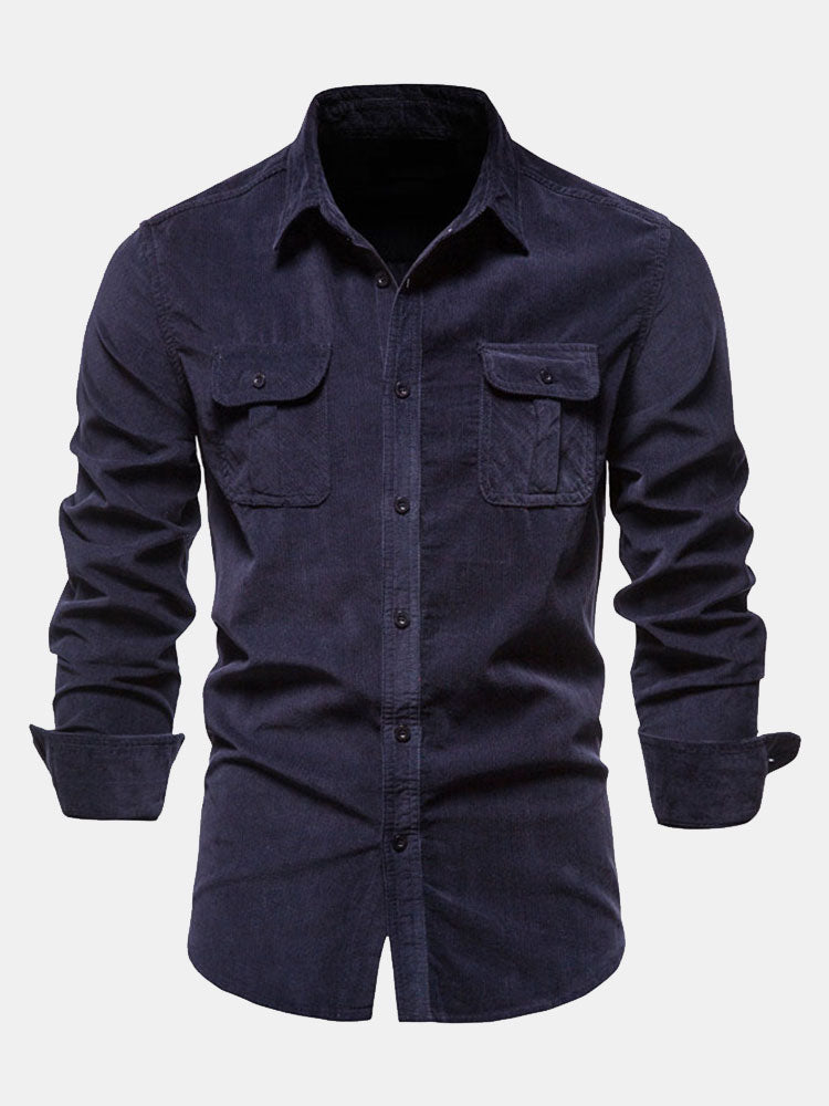 Regular Fit Cotton Corduroy Shirt With Pockets