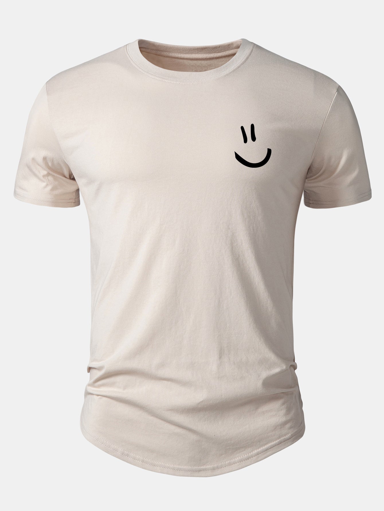 Smiley Print Cotton Arc Hem T-Shirt