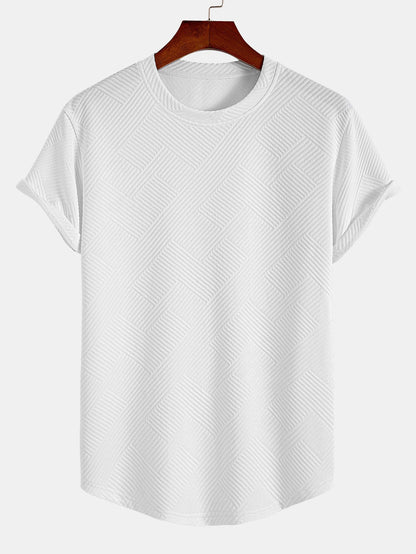 Short Sleeve Stripe Jacquard Arc Hem T-Shirt