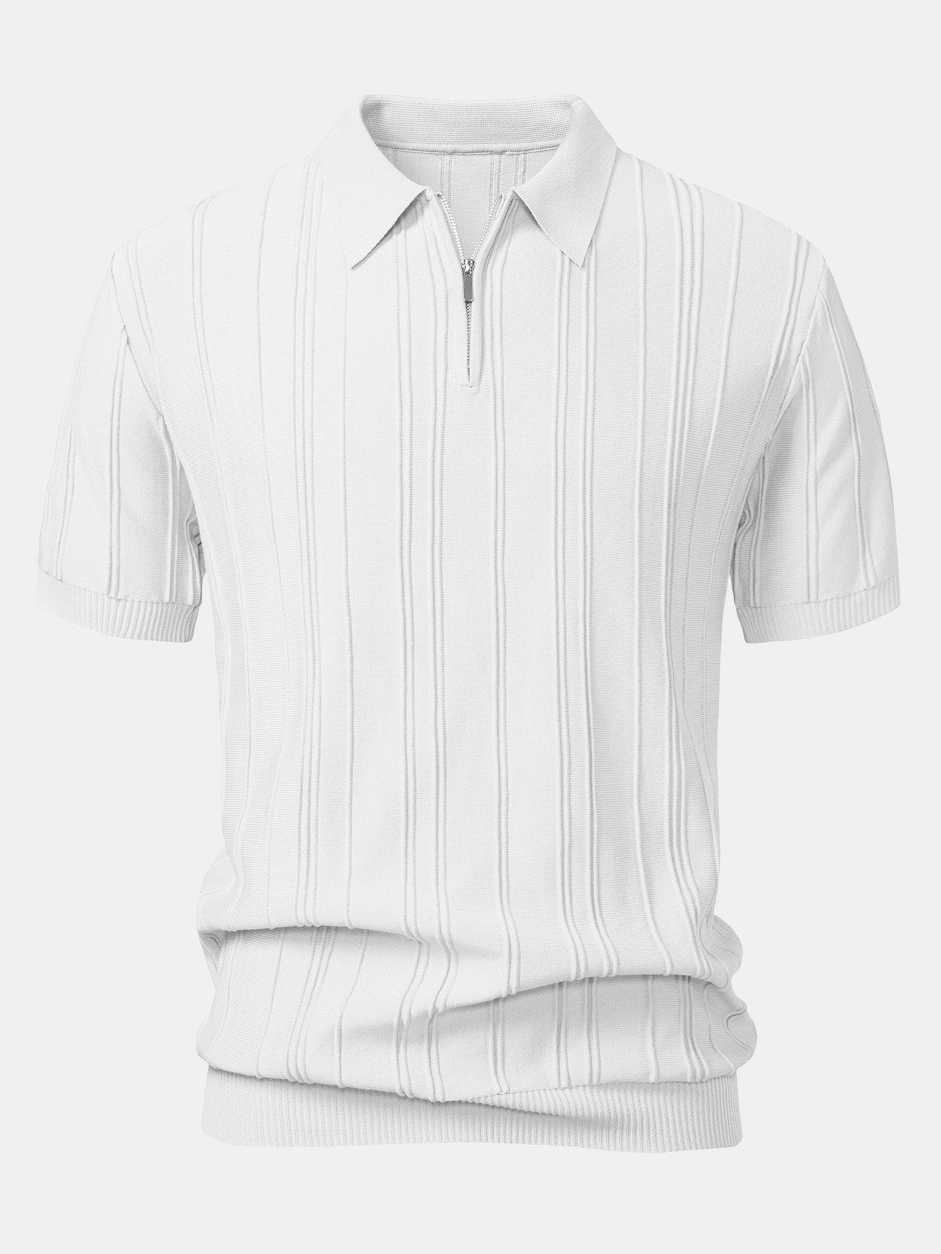 Stripe Jacquard Zipper Knit Polo Shirt