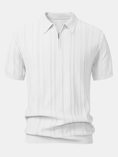 Stripe Jacquard Zipper Knit Polo Shirt