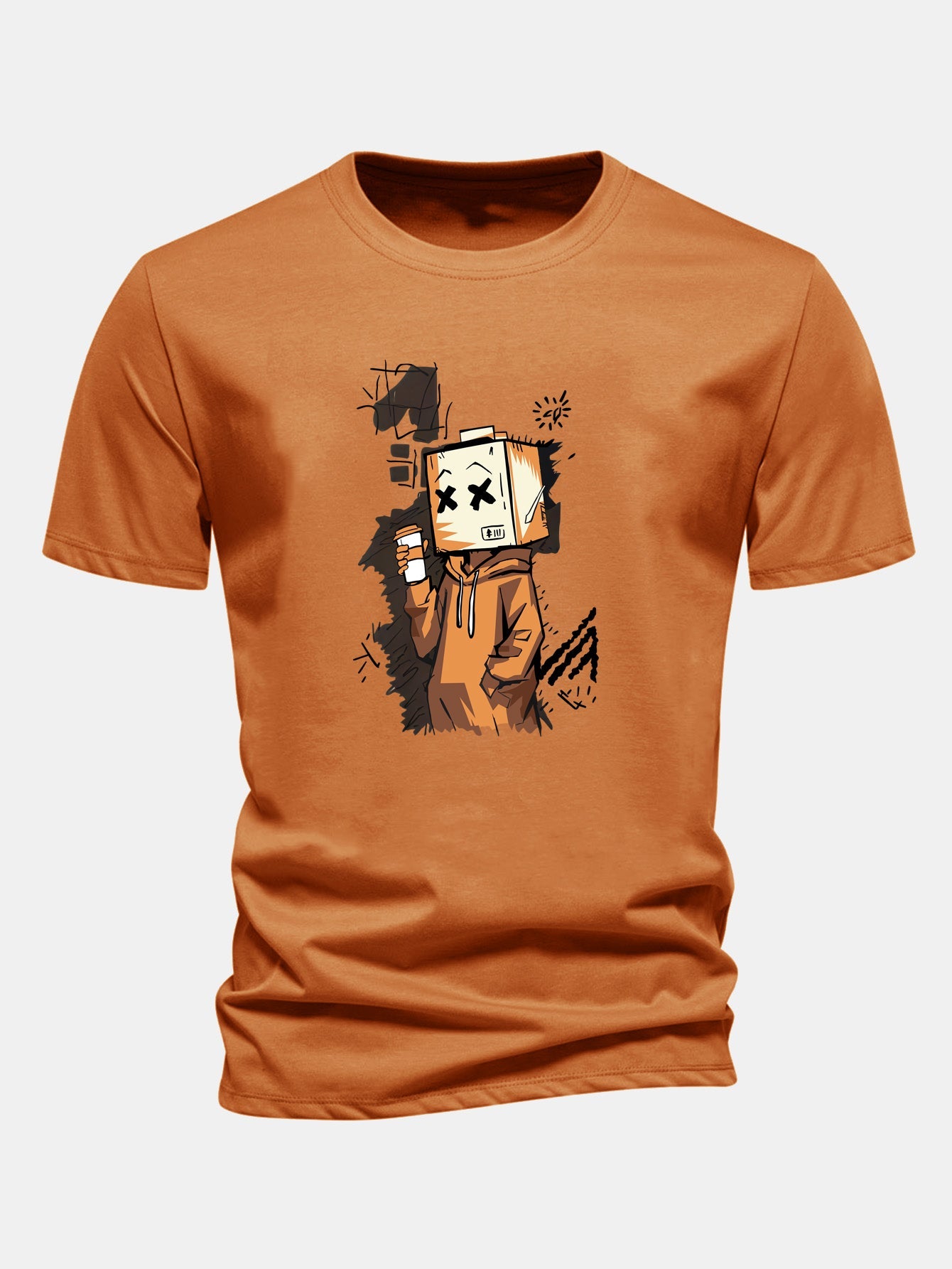 Regular Fit Cartoon Box Head Print Cotton T-Shirt