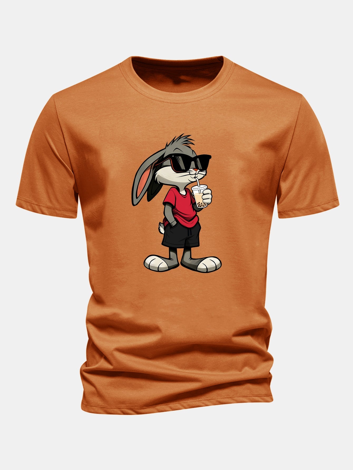 Regular Fit Cartoon Rabbit Print Cotton T-Shirt