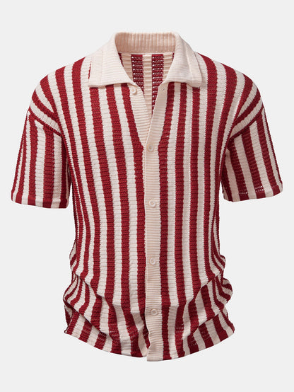 Drop Shoulder Stripe Crochet Shirt