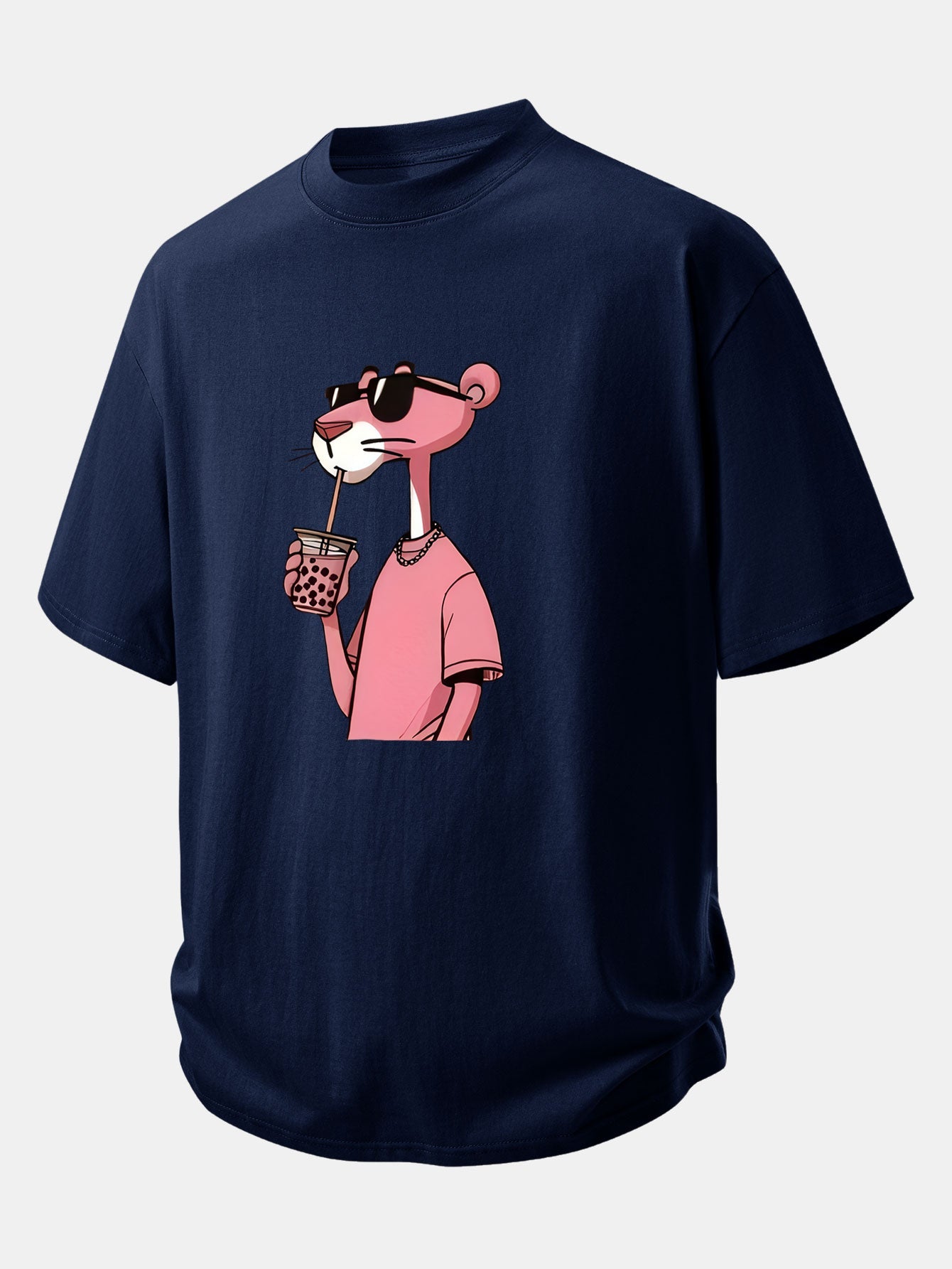 Relax Fit Pink Panther Print Cotton T-Shirt