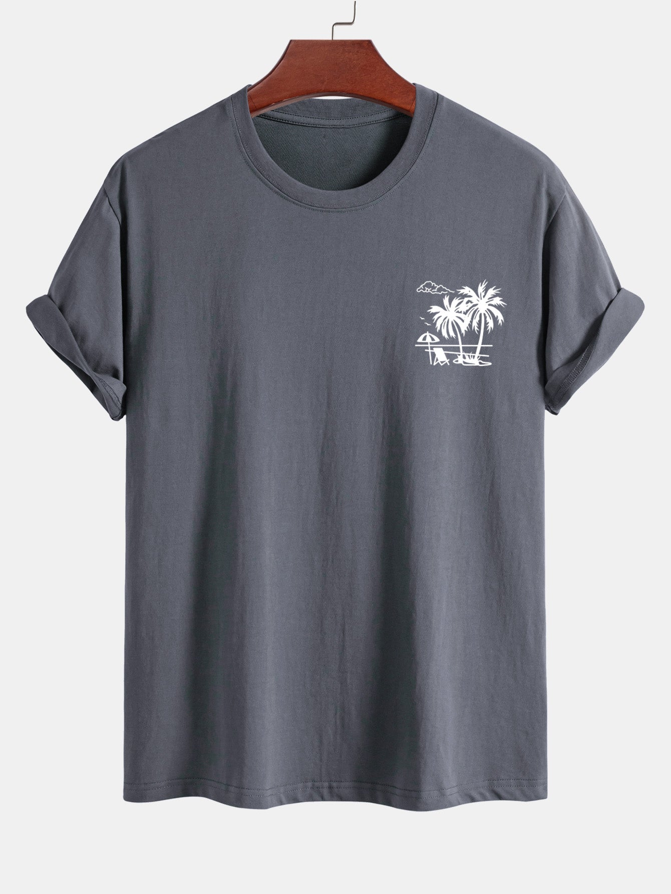 Regular Fit Palm Tree Print Cotton T-Shirt