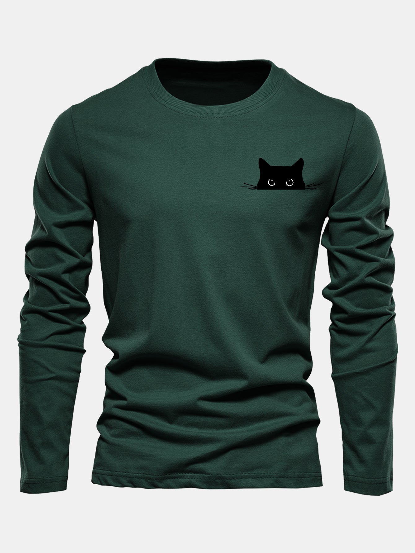 Long Sleeve Black Cat Print Cotton T-Shirt