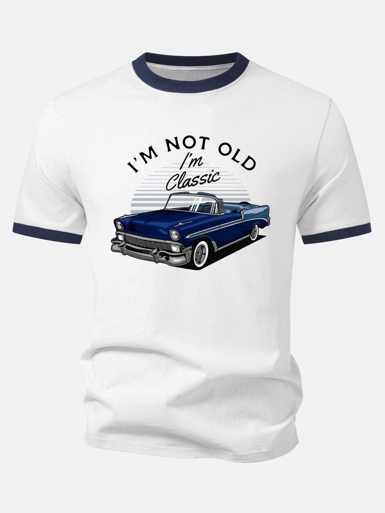 Vintage Car Print Contrast Ringer T-Shirt