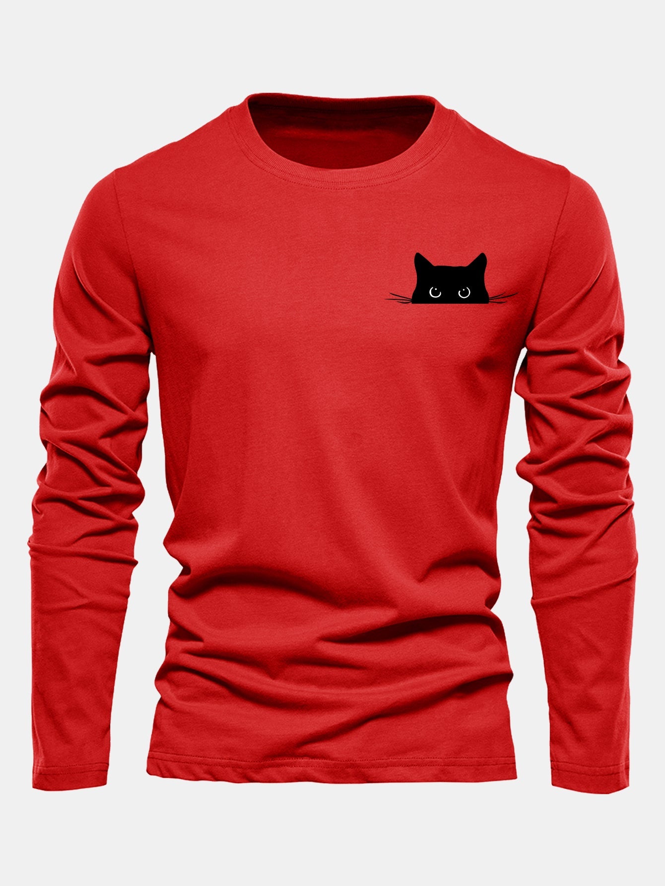 Long Sleeve Black Cat Print Cotton T-Shirt