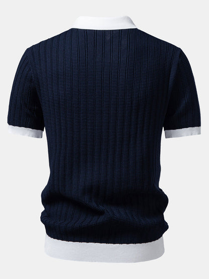 Contrast Textured Johnny Collar Knit Polo