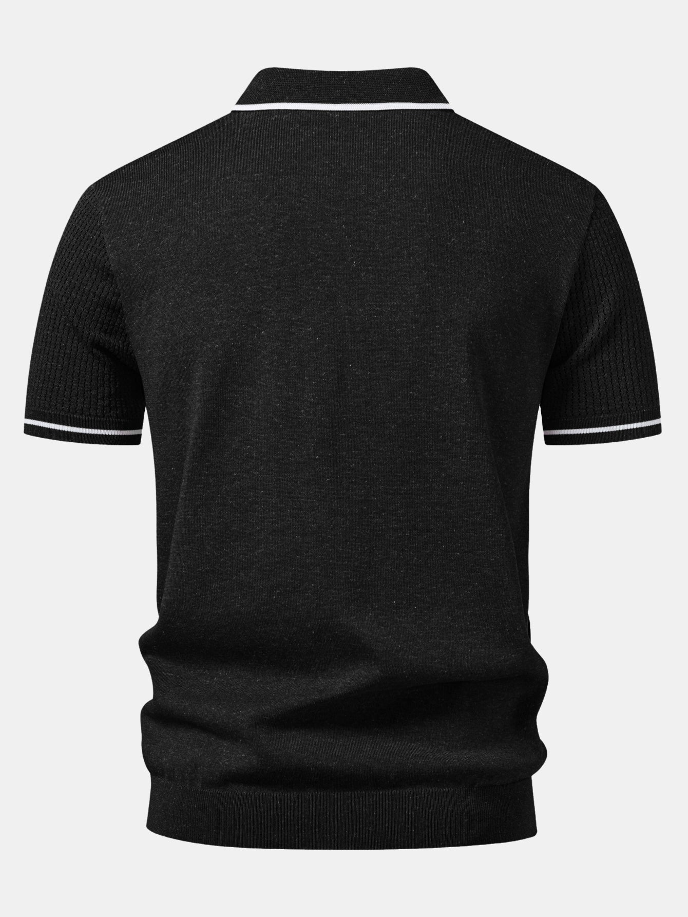 Contrast Stripe Trim Pocket Johnny Collar Knit Polo