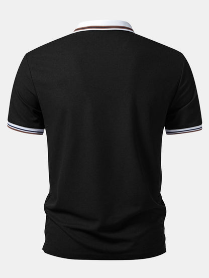 Contrast Trim Waffle Johnny Collar Polo