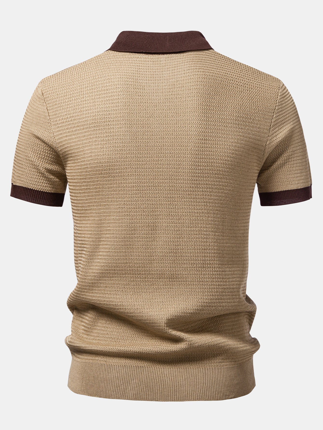 Textured Contrast Johnny Collar Knit Polo