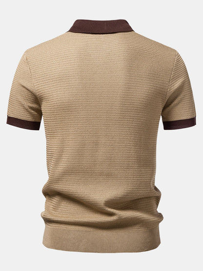 Textured Contrast Johnny Collar Knit Polo