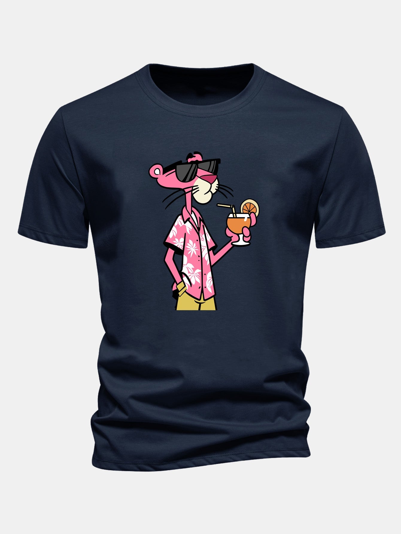 Regular Fit Vacation Pink Panther Print Cotton T-Shirt