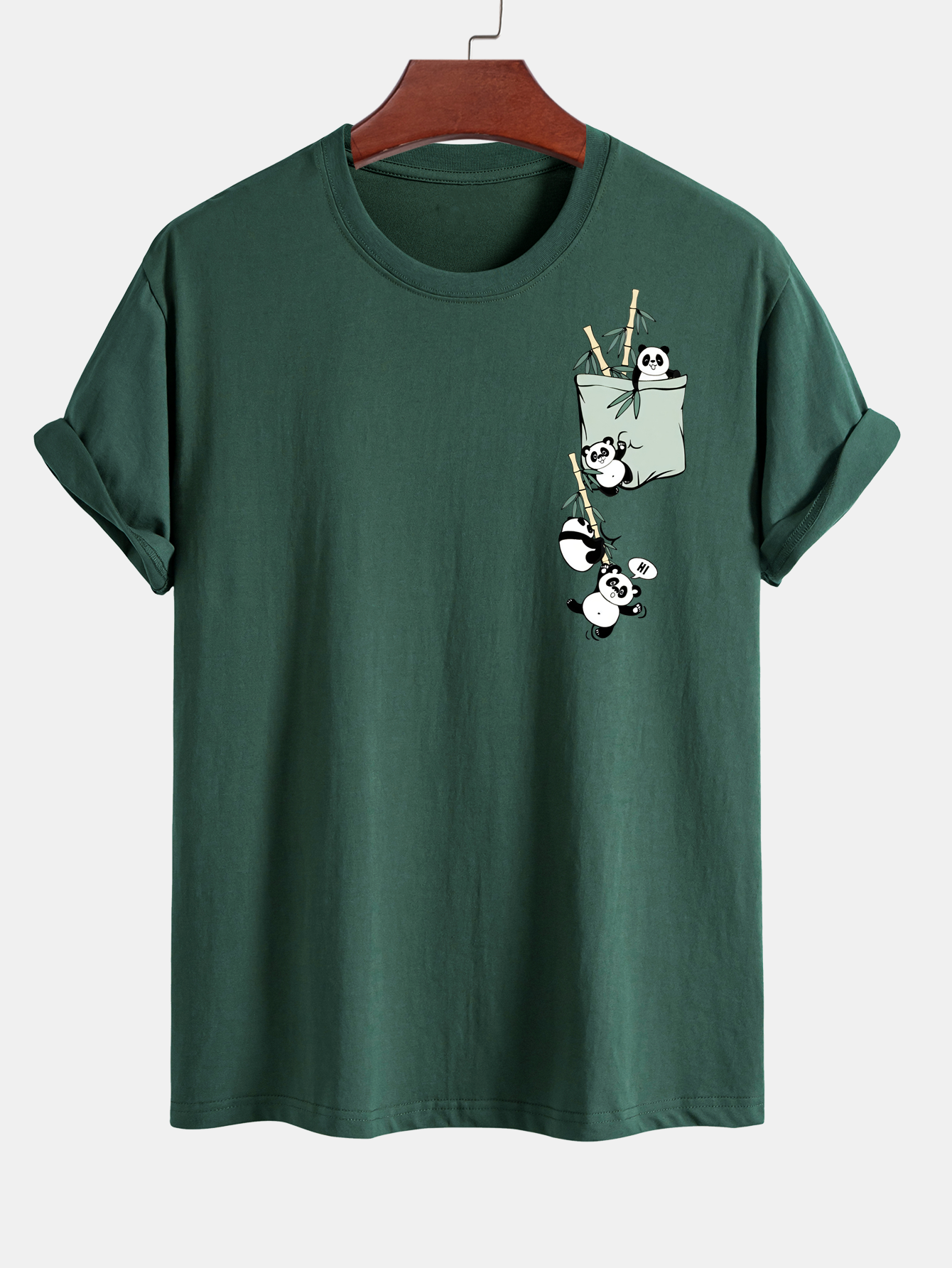 Regular Fit Pocket Panda Print Cotton T-Shirt