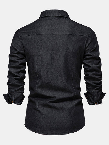Washed Denim Western Shirt With Pockets