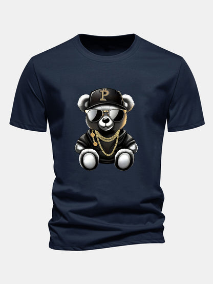Regular Fit Hip Hop Bear Print Cotton T-Shirt