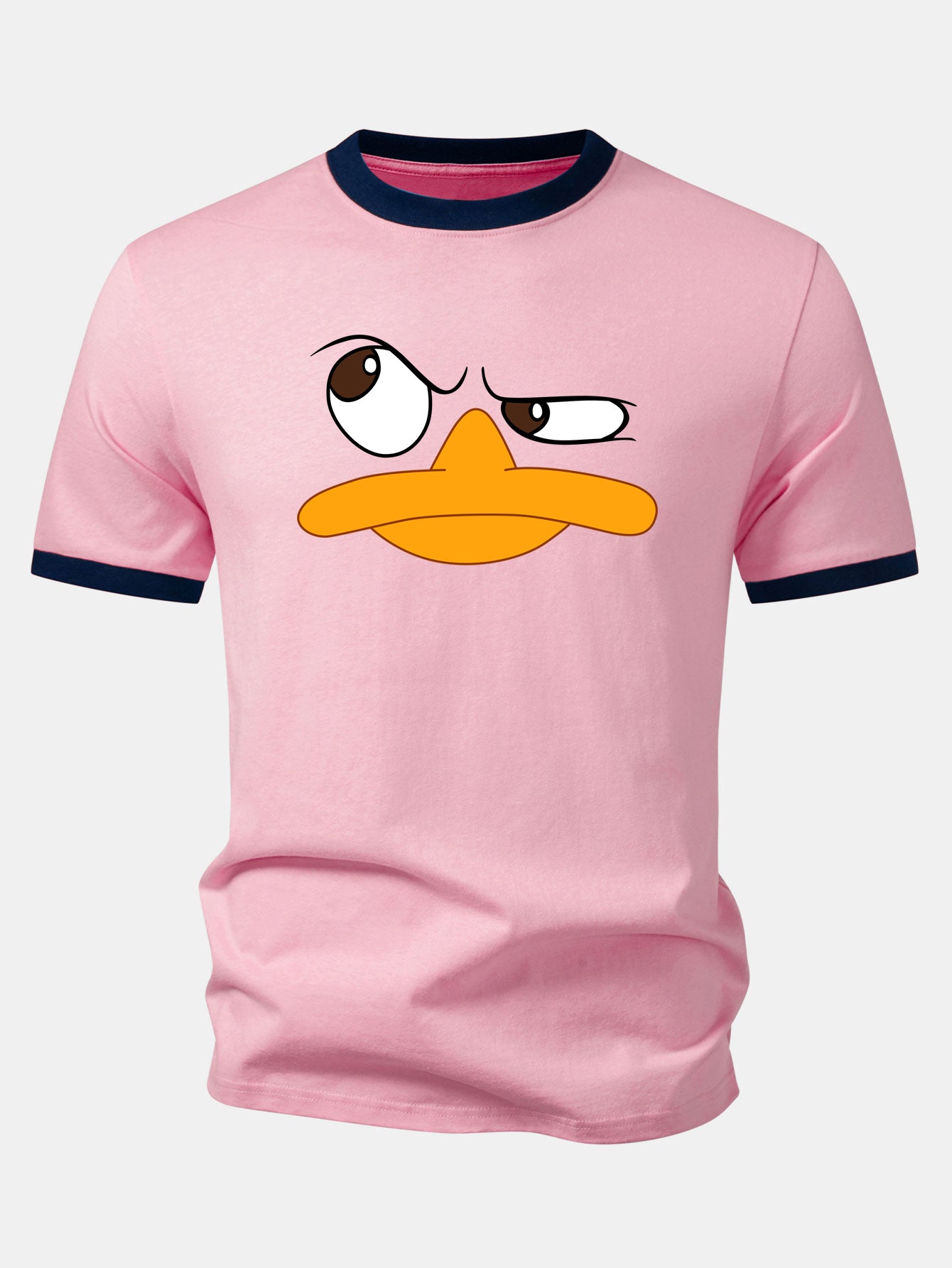 Emoji Duck Print Contrast Ringer T-Shirt