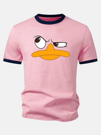 Emoji Duck Print Contrast Ringer T-Shirt