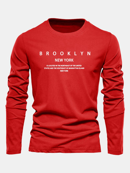 Long Sleeve NY Brooklyn Print Cotton T-Shirt