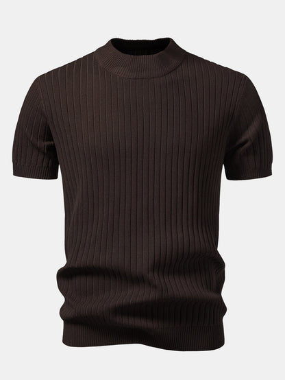 Ribbed Mock Neck Knit T-Shirt