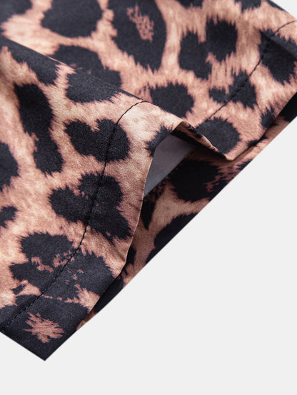 Leopard Patchwork Stand Collar Shirt