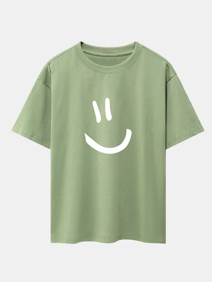 Smiley Face Print Drop Shoulder Oversize T-Shirt