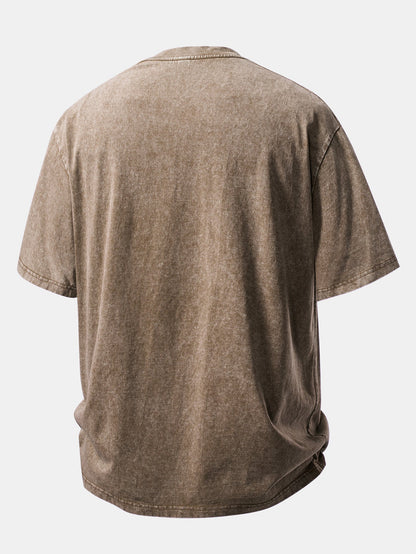 Basic Washed Distressed Drop Shoulder Oversize T-Shirt