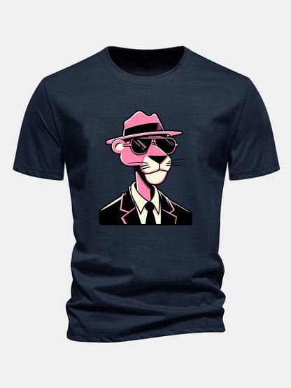 Regular Fit Pink Panther Gentleman Print Cotton T-Shirt