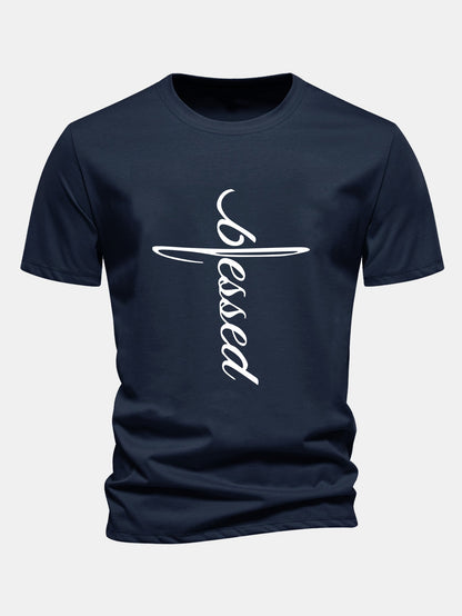Regular Fit Blessed Print Cotton T-Shirt