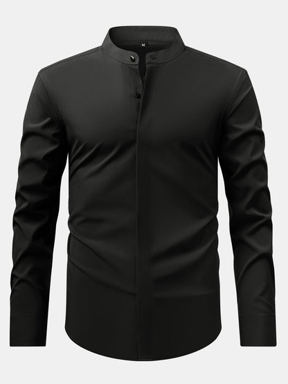 Non-Iron Hidden Placket Stand Collar Dress Shirt