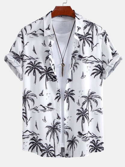 Palm Tree Island Print Button Up Shirt