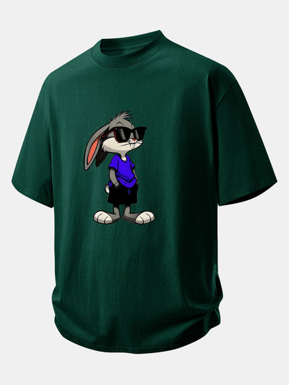 Relax Fit Sunglasses Rabbit Print Cotton T-Shirt