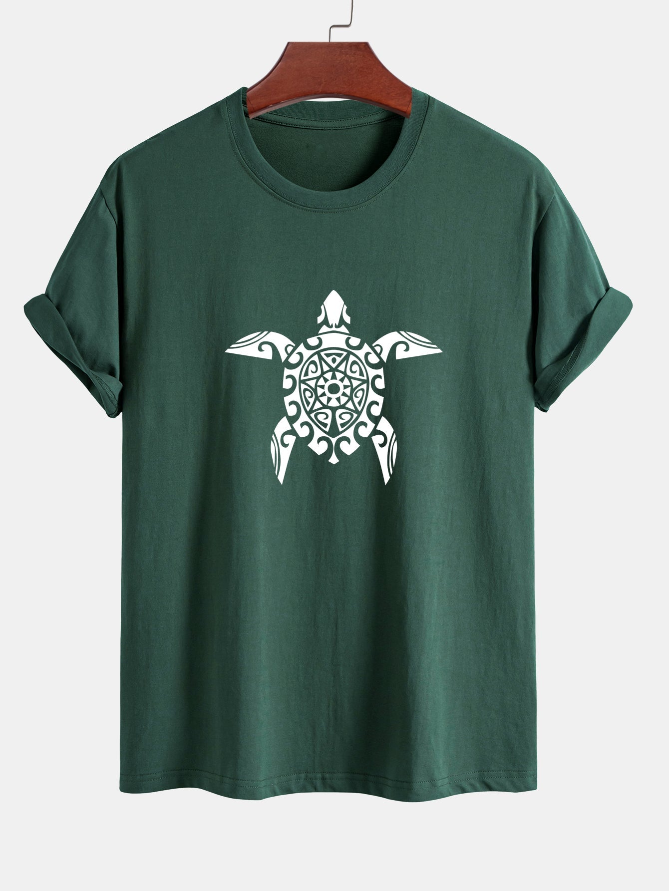 Regular Fit Geometric Turtle Print Cotton T-Shirt