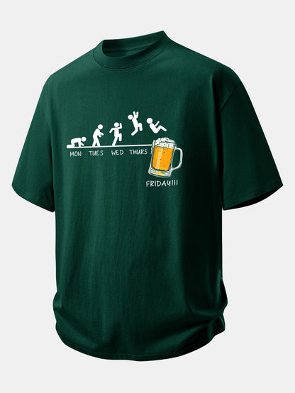 Relax Fit Beer Weekly Plan Print Cotton T-Shirt