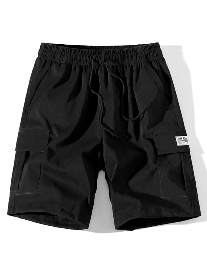 Solid Color Cargo Drawstring Shorts