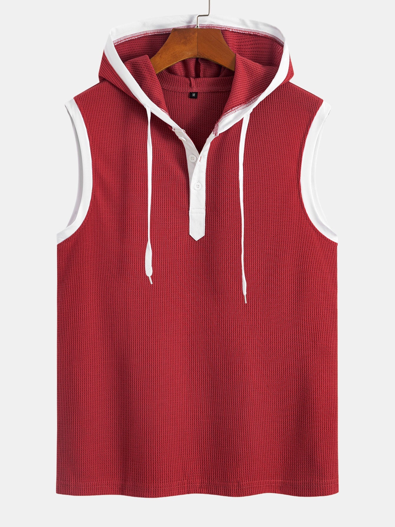 Contrast Waffle Half Open Hooded Vest
