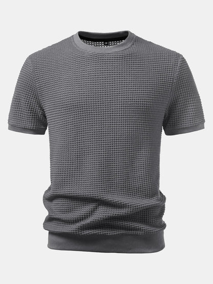 Short Sleeve Waffle Ribbed Hem T-Shirt