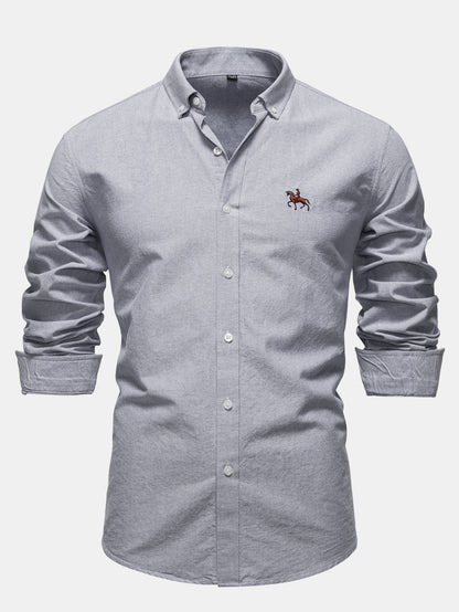 Cowboy Embroidery Cotton Oxford Button Up Shirt