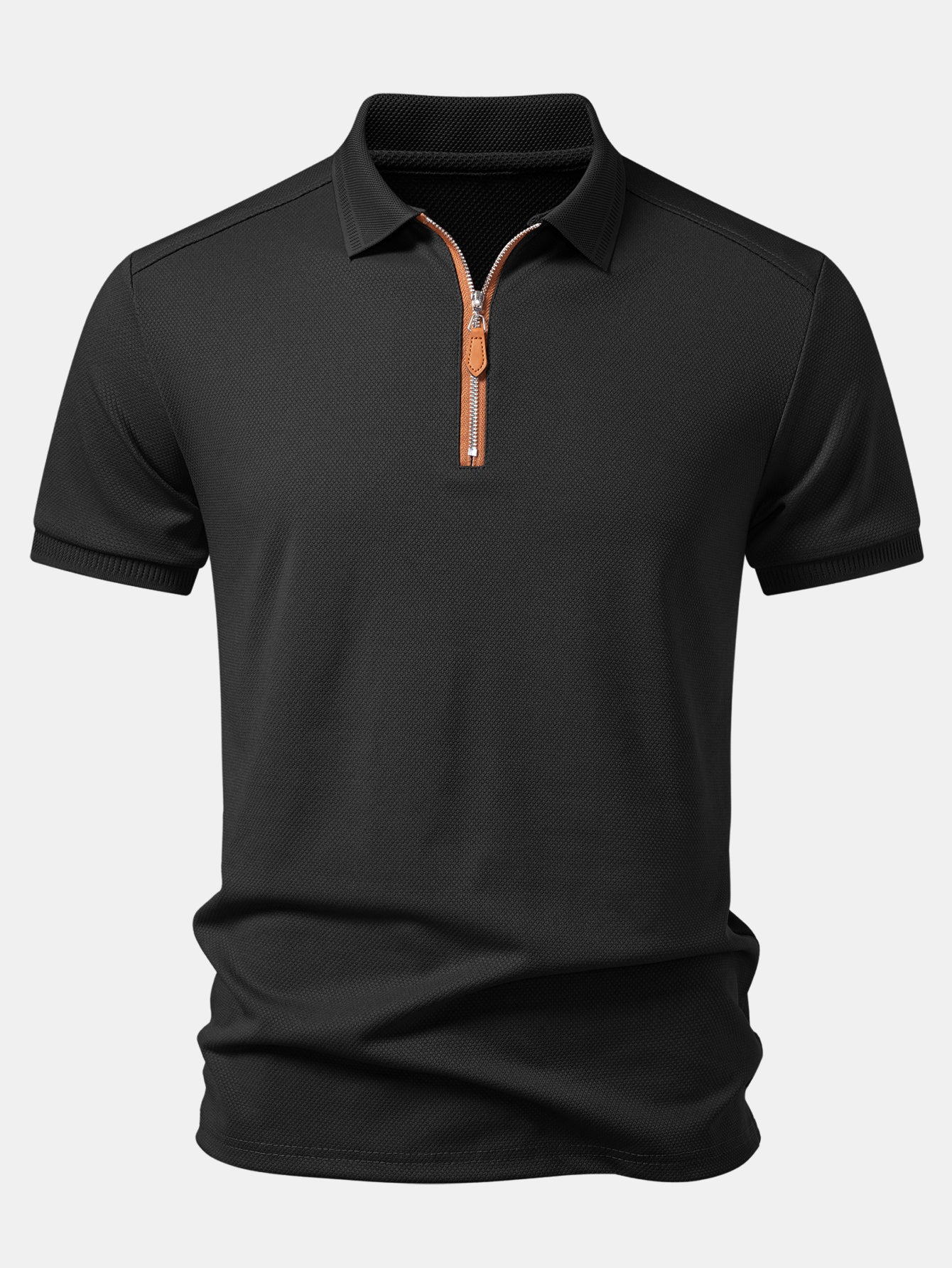 Textured Zipper Polo